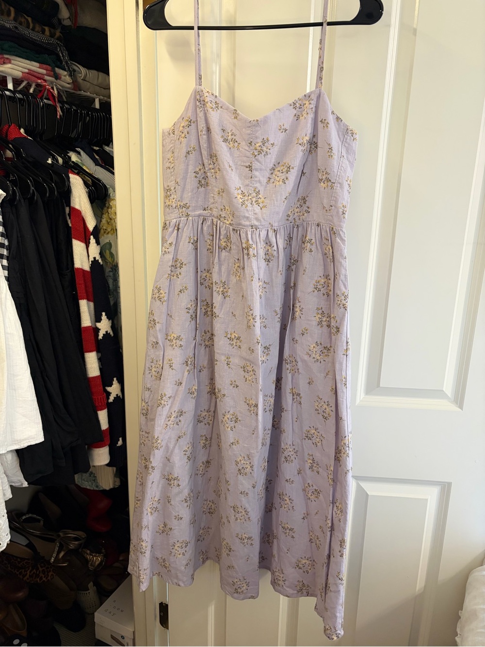 H&M Linen Blend Lavender Floral Midi Sundress